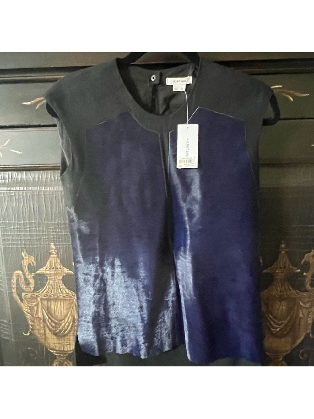 🎉 SALE 🎉 NWT Helmut Lang Black & Dark Navy Purple w/Real Calf Hair & Black Wool